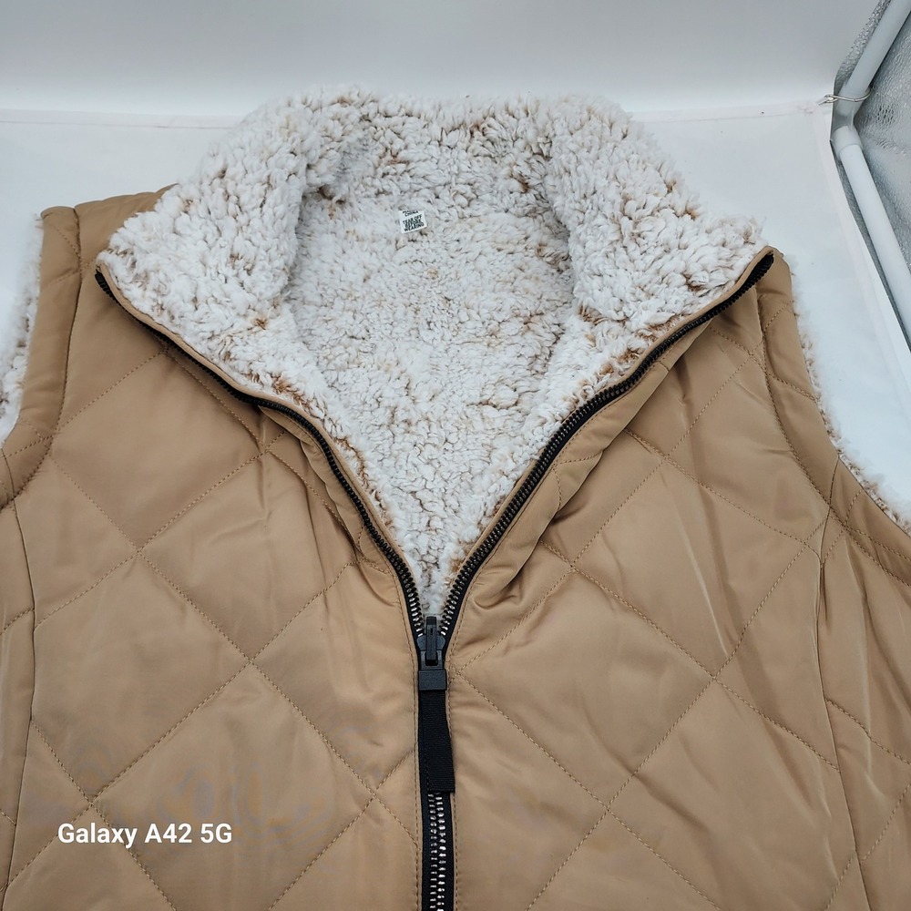 Free Country Quilted Sherpa Lined Vest Beige XXL Full Zip Pockets
